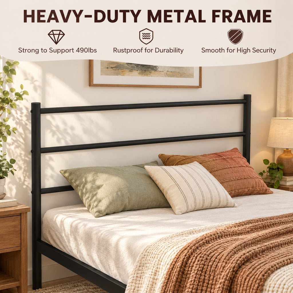 Airfind Twin Size Metal Bed Frame Platform with Headboard, 490 lbs Capacity, Steel Frame, 77.5 x 41 x 35.5 Footprint, Black