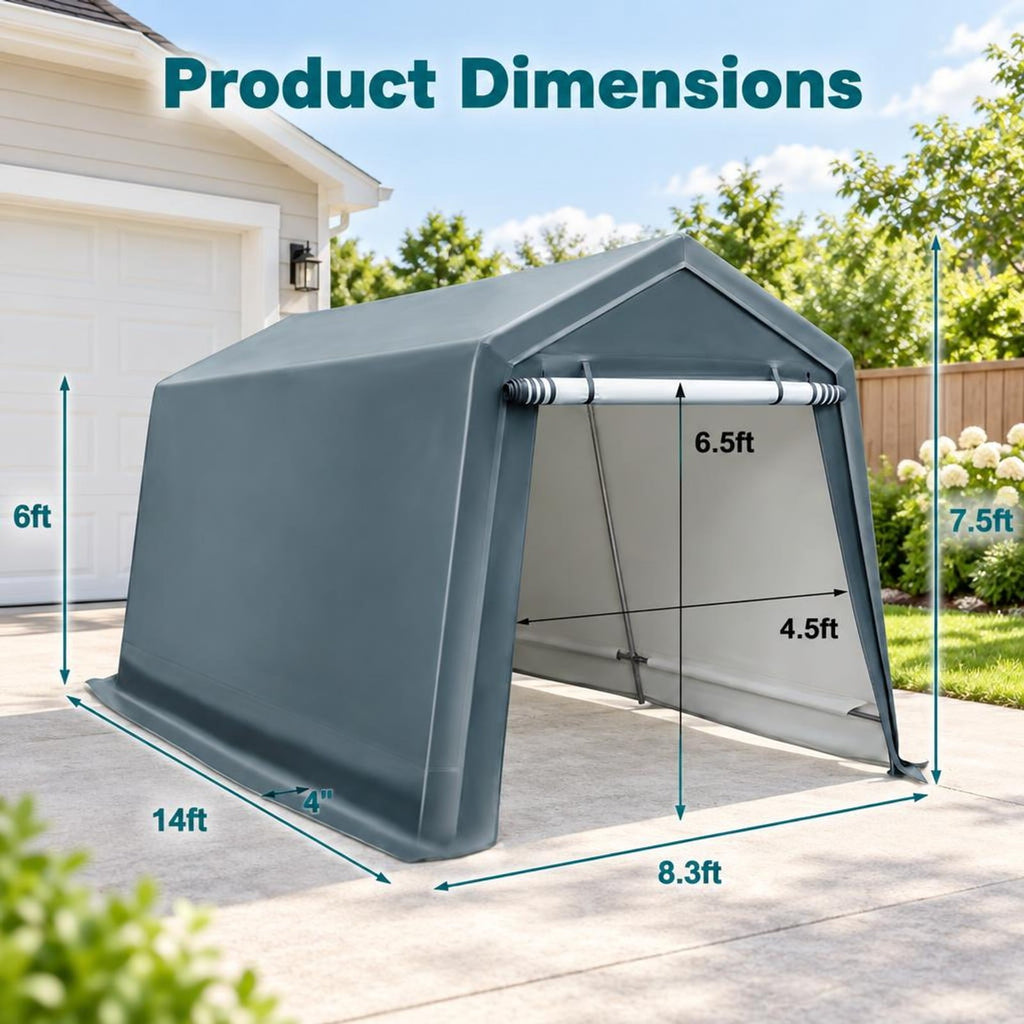 Airfind 8.3 x 14 Feet Outdoor Storage Shed with Roll-Up Zipper Door, Metal Fabric Frame, 8.3 x 14 x 7.5 ft Footprint, Gray