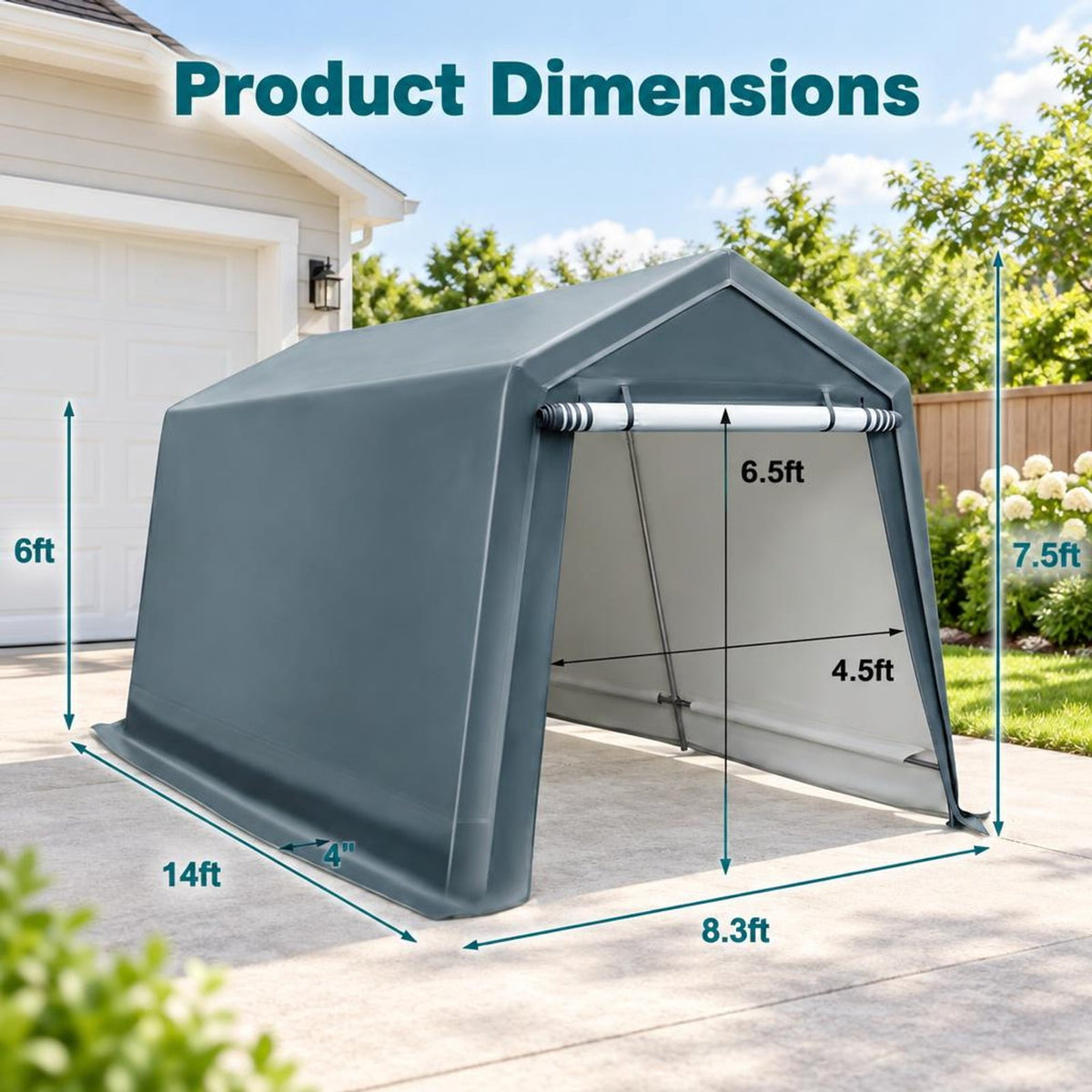 Airfind 8.3 x 14 Feet Outdoor Storage Shed with Roll-Up Zipper Door, Metal Fabric Frame, 8.3 x 14 x 7.5 ft Footprint, Gray