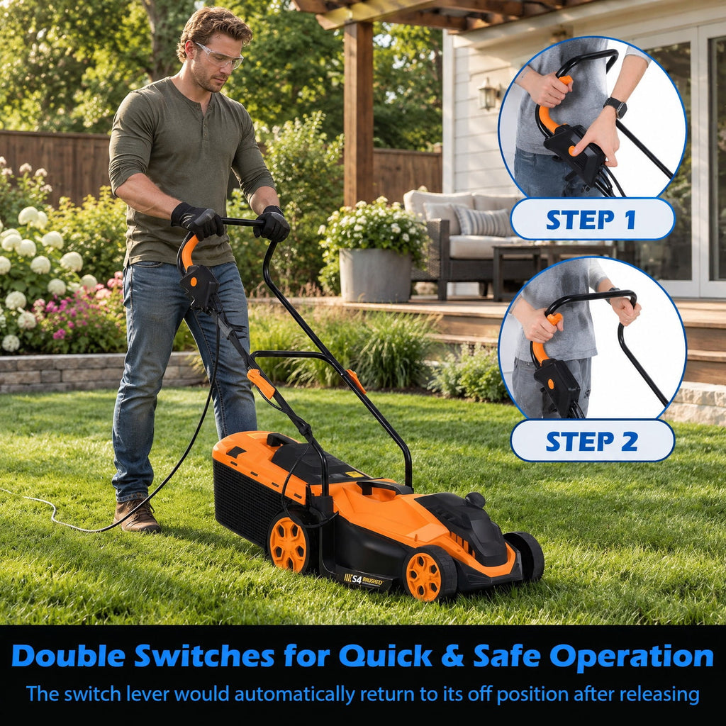 Airfind 14-Inch 12-Amp Corded Electric Lawn Mower w/ 5-Position Height Adjustment, Metal Frame, 44-45.5 x 14 x 38.5-39.5 Footprint, Orange