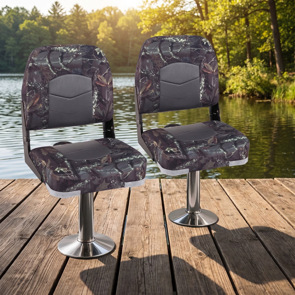 Airfind Folding Low Back Boat Seats 2 Pack with Thick Sponge Padding and Aluminum Hinges for Fishing and Cabin Boats, Camouflage