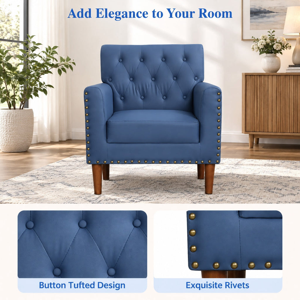 Airfind Mid Century Modern Accent Chair with Button Tufted Decoration and Rivets, 400 lbs Capacity, PVC Leather Sponge Rubber Wood Plywood Frame