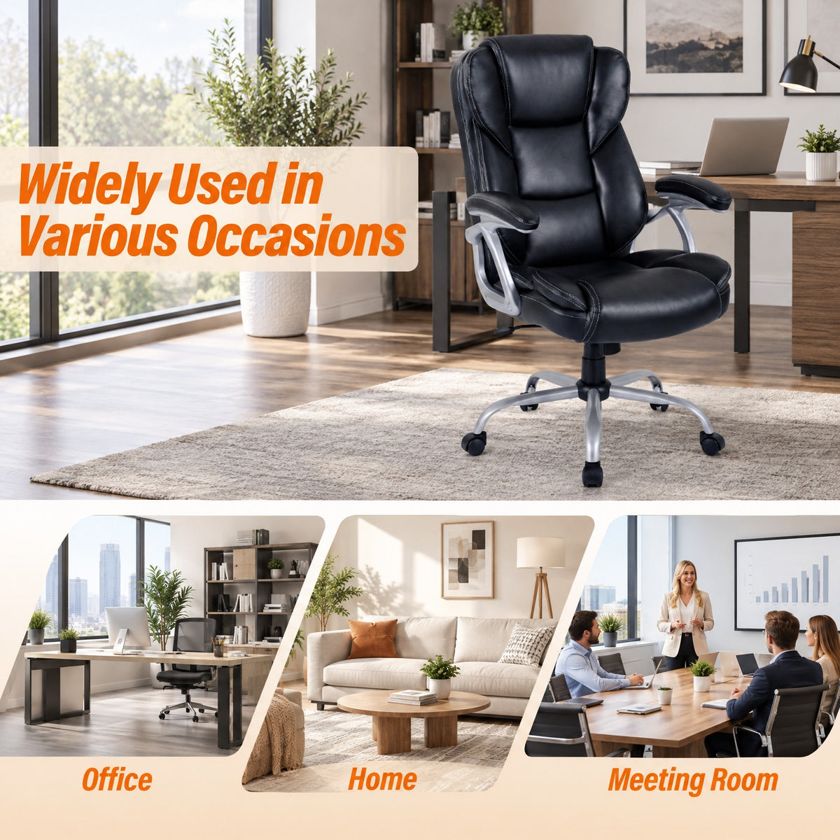 Airfind Executive Office Chair Leather Ergonomic Computer Desk Chair with Padded Seat and Armrests, 330 lbs Capacity, Black