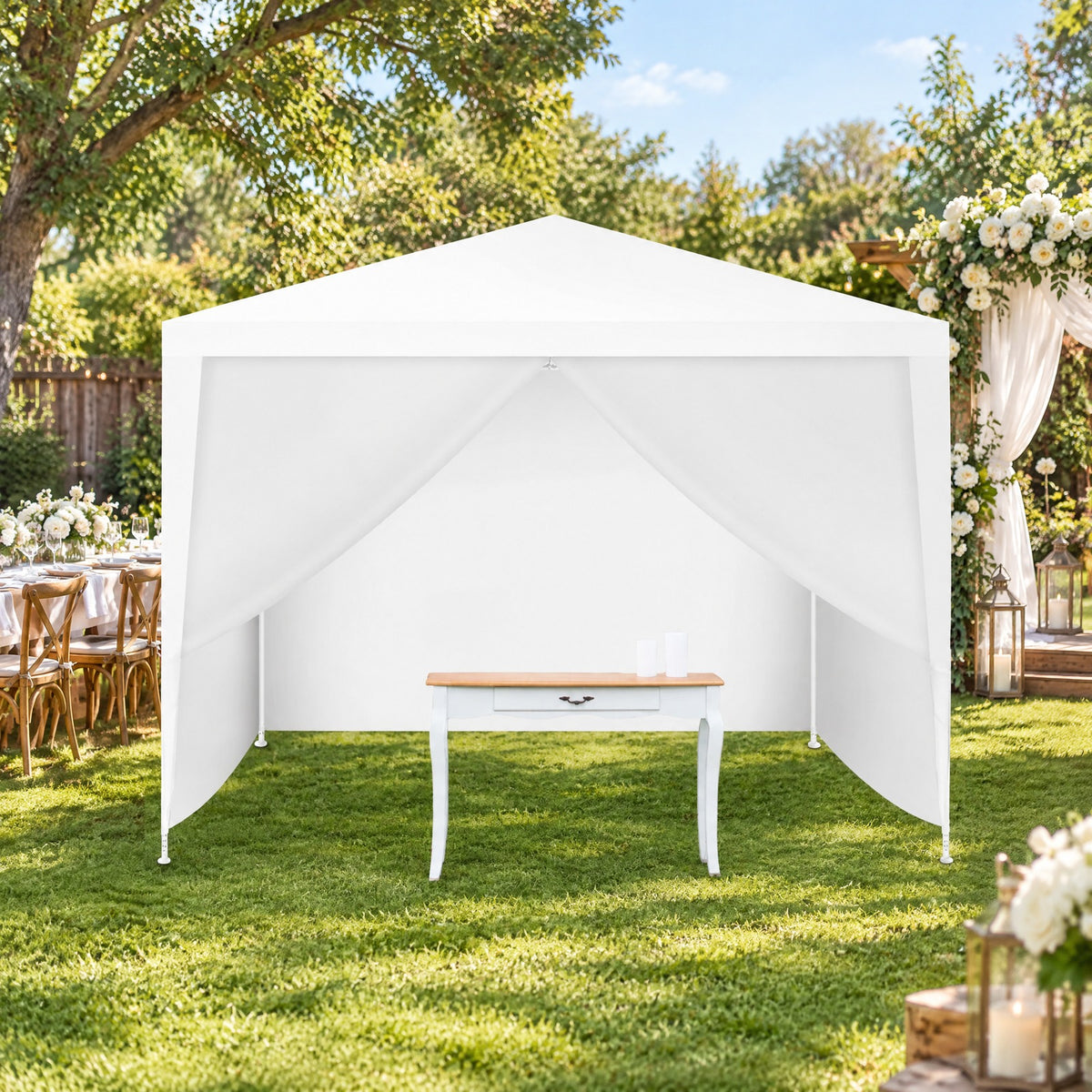 Airfind 10 x 10 Feet Outdoor Side Walls Canopy Tent with 4 Removable Sidewalls, Polyethylene fabrics Frame: Powder coated steel Frame, White