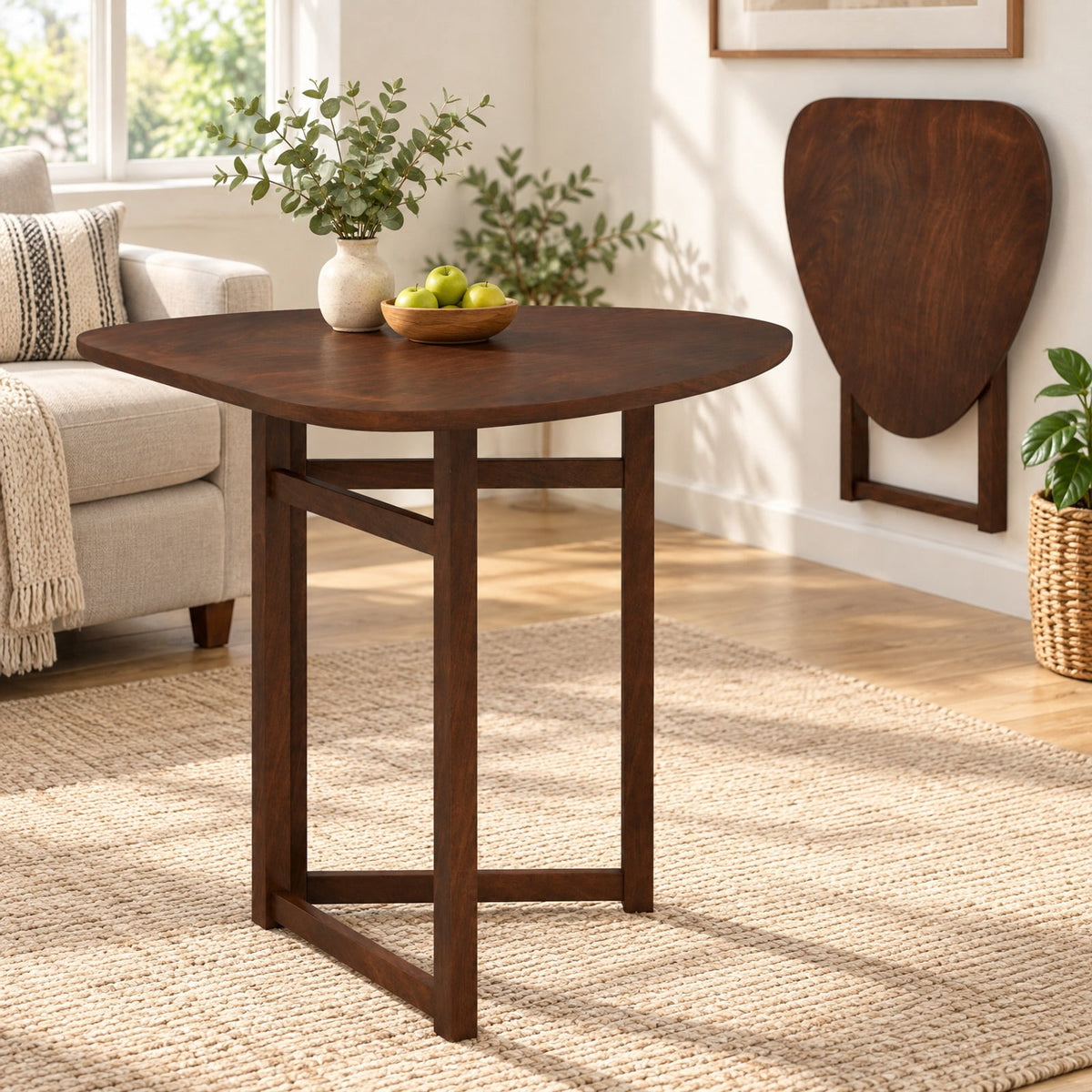 Airfind Foldable Dining Table 31.5 Inch Triangular Small Kitchen Table for 2, 130 lbs Capacity, Rubber Wood MDF Frame, 31.5 Inch x 31.5 Inch x 29.5 Inch Footprint