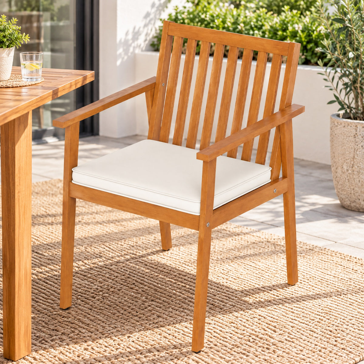 Airfind 2 Pieces Patio Dining Chairs Outdoor Acacia Wood Chairs with Removable Padded Cushion, Acacia Wood Sponge Non-woven Fabric Frame, Natural