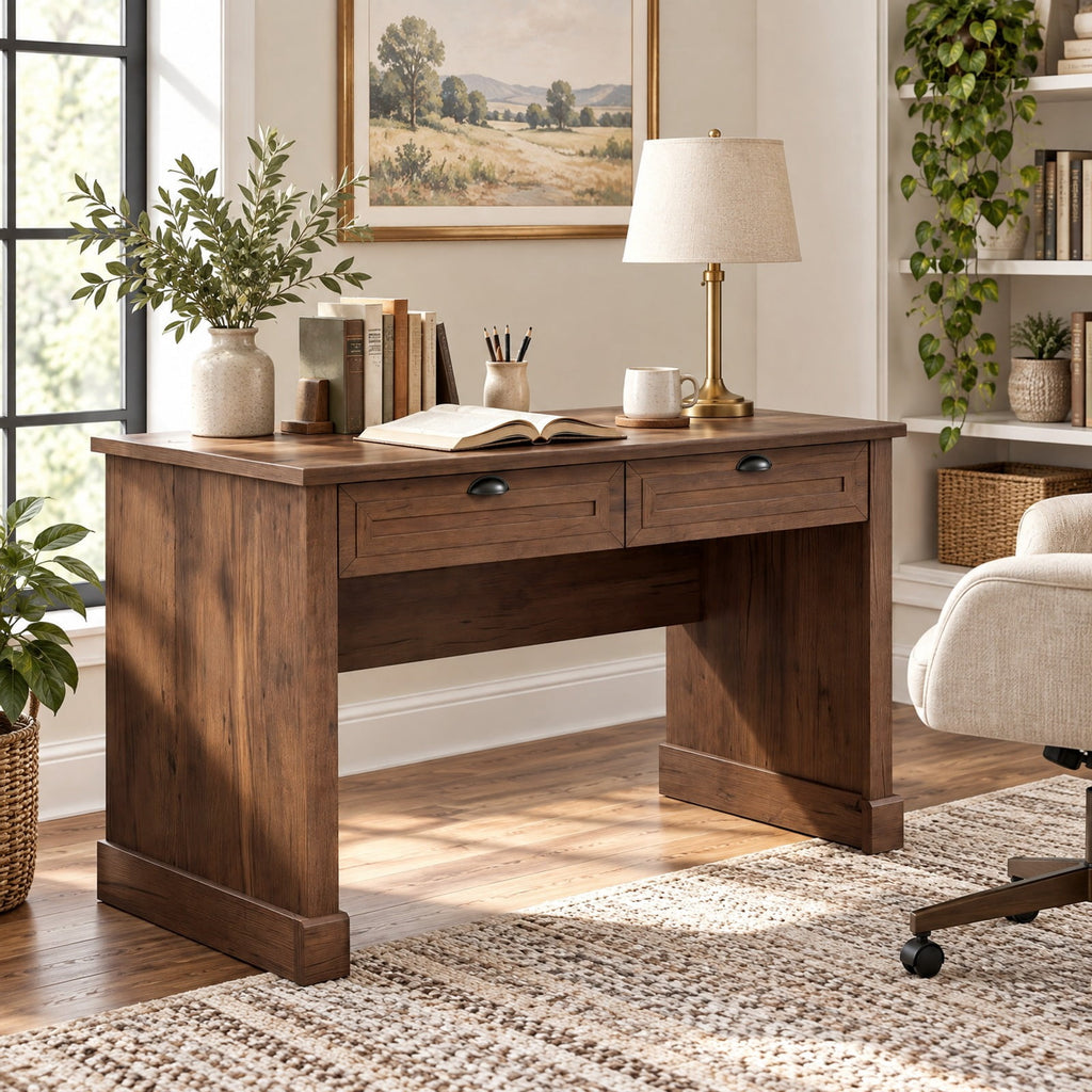 Airfind Executive Desk, 48 Inch Farmhouse, with 2 Drawers for Studying and Writing, 48 Inch x 24 Inch x 30 InchInterior Footprint, Brown
