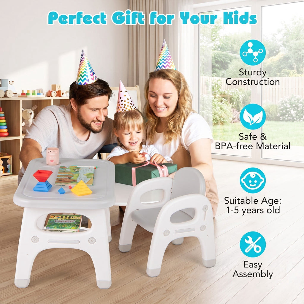 Airfind Kids Activity Table and Chair Set with Montessori Toys for Preschool and Kindergarten, 44 lbs Capacity, HDPE Frame, Gray