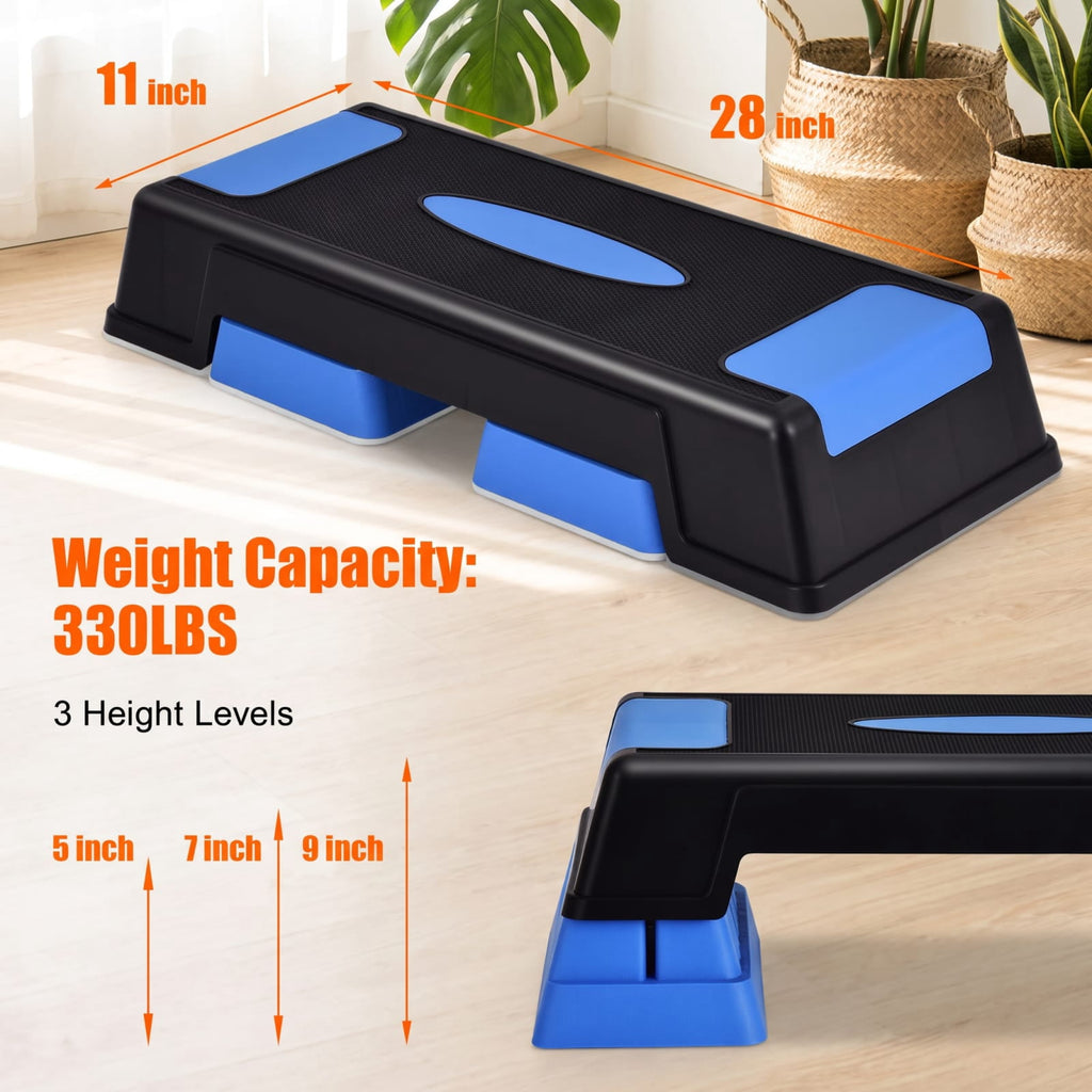 Airfind Aerobic Exercise Stepper Platform with 3 Adjustable Height Levels and Anti Slip Surface for Home Cardio and Strength Workouts, Blue