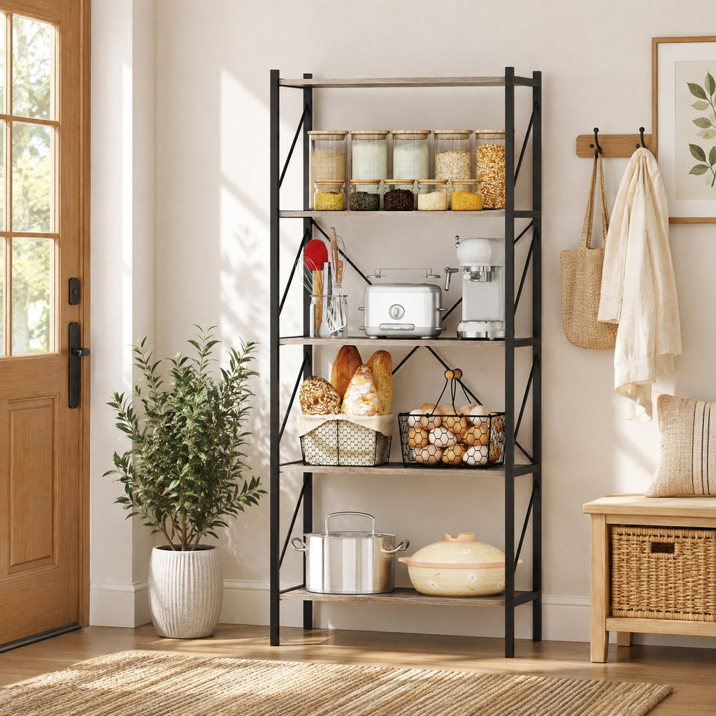 Airfind 5-Tier Bookshelf with Open Shelves and Heavy Duty Metal Frame, 220 lbs Capacity, Metal Engineered Wood Frame, Gray