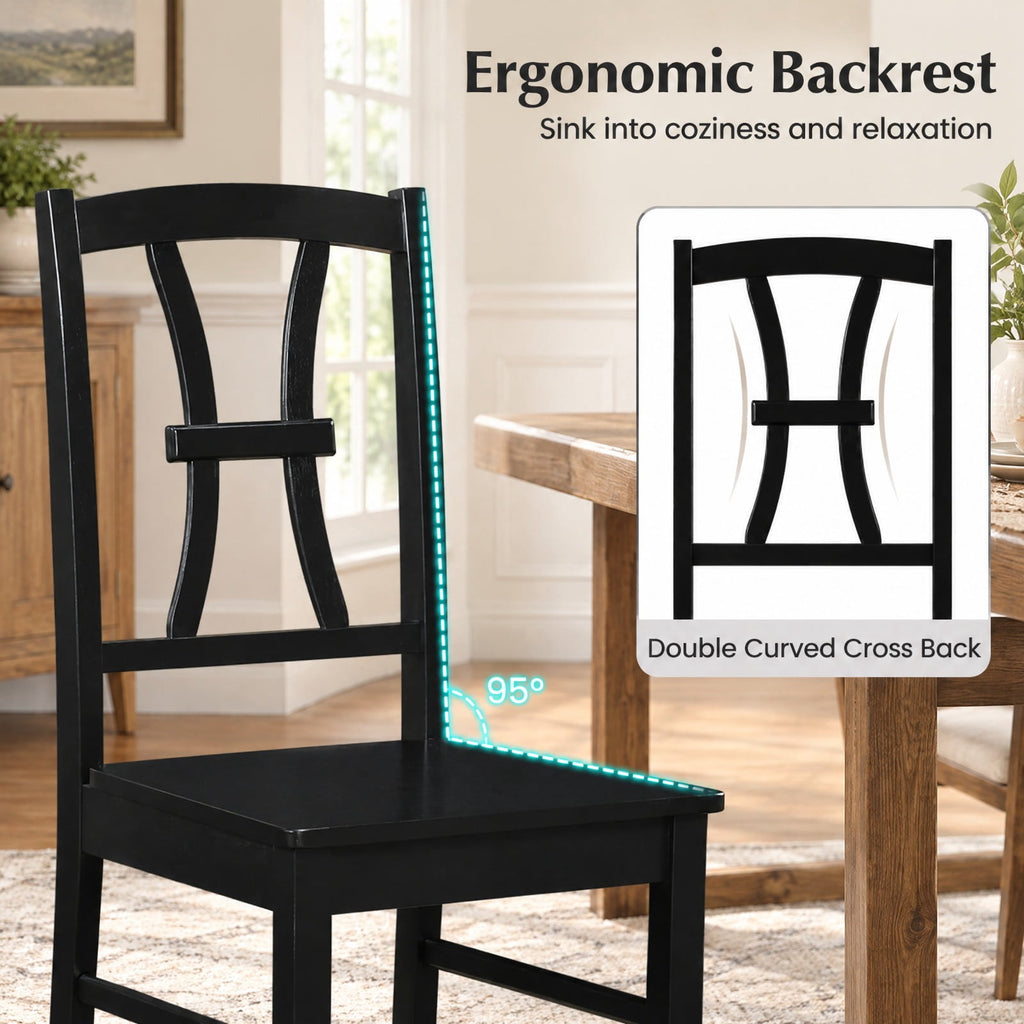 Airfind 400 lbs Capacity Dining Chair Set of 2 with Cross Backrest and Rubber Wood Frame, 400 lbs Capacity, Rubber Wood Engineered Wood Frame, Black