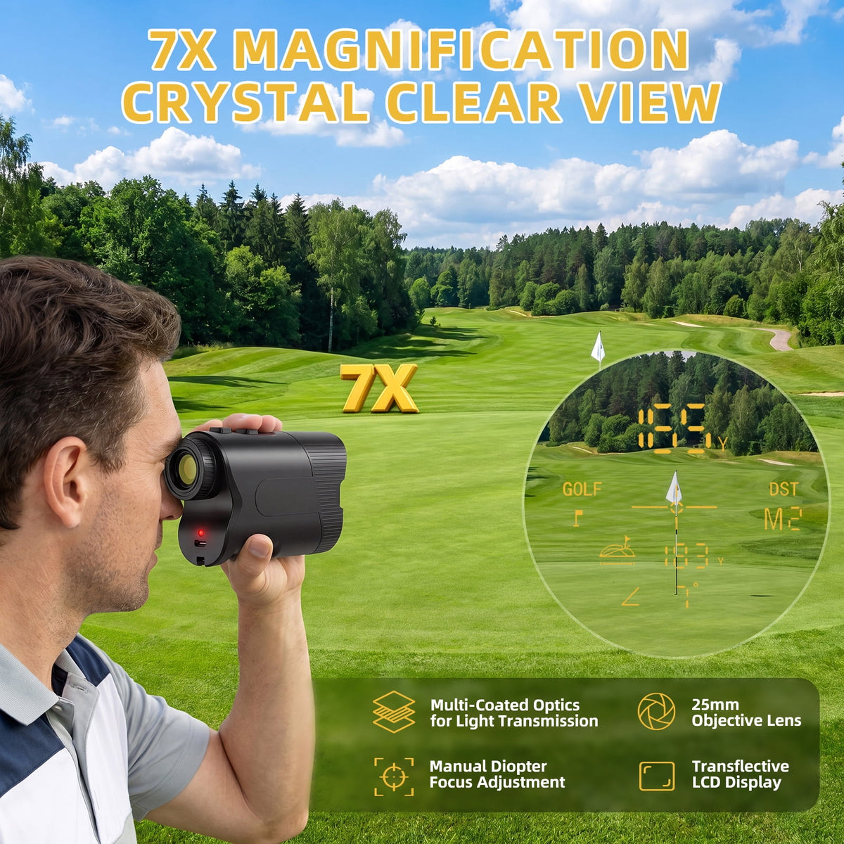 Airfind Golf Rangefinder with Slope, 1200 Yards Laser Range Finder for Golf and Hunting with 7X Magnification, Flag Lock Vibration and Rechargeable Magnetic Mount