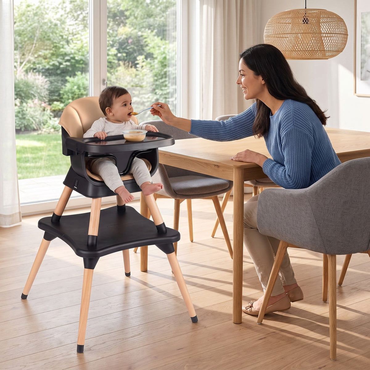 Airfind 9-in-1 Convertible High Chair with Solid Wood Legs for Babies and Toddlers, 33 lbs Capacity, PP Frame, for 6 months to 3 years old, Coffee