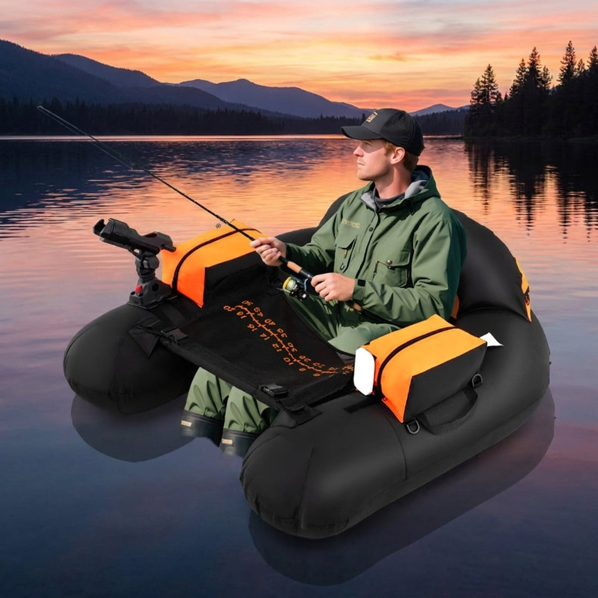 Airfind Inflatable Floating Island for Adults with Mesh Seats and Backrests plus Cup Holders and Boarding Platform in Heavy-Duty Material for Lake and Pool Parties, Orange