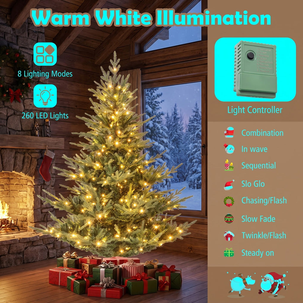 Airfind Artificial Christmas Tree with Branch Tips and Warm White LED Lights-6 Feet, White, Folding metal stand with protective foot pads