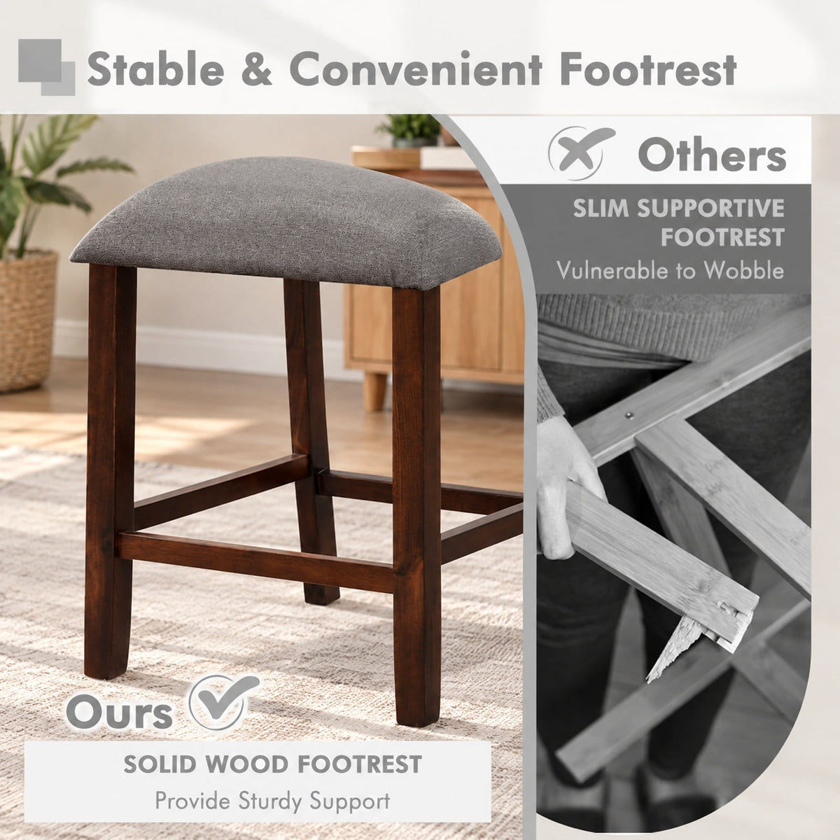 Airfind 2 Piece Bar Chair Set with Hollowed Back and Rubber Wood Legs, 400 lbs Capacity, Rubber Wood Acacia Wood Sponge PVC Leather Frame, Gray