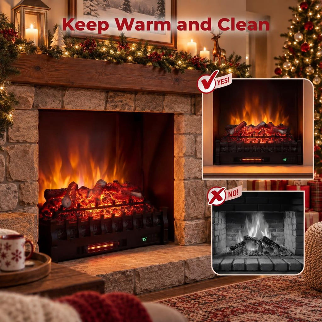 Airfind 26 Inch WiFi Infrared Quartz Electric Fireplace Insert Logs Heater with Realistic Lemonwood Logs, Cold-rolled Steel ABS Resin Frame, Black