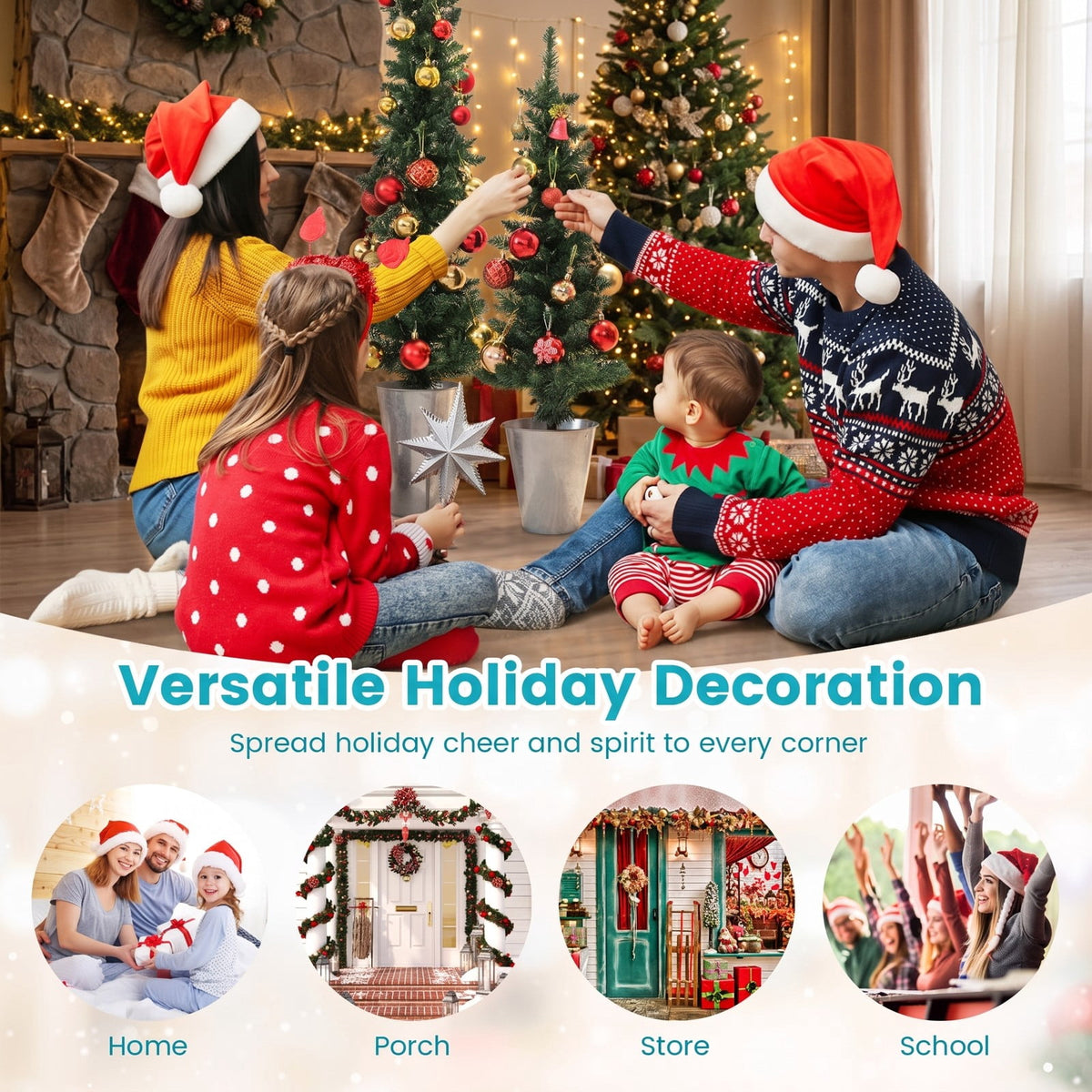Airfind Set of 3 Potted Artificial Christmas Tree with Silver Metal Buckets, PVC Metal Tree Height 3/4/5 ft Tree Width 1 ft Frame, Silver