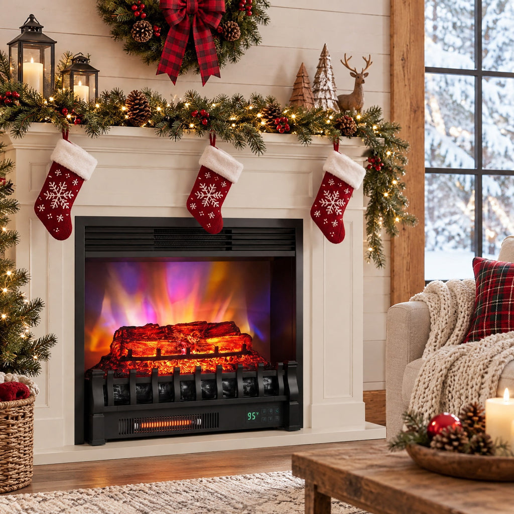 Airfind 23in WiFi Fireplace Insert Pinewood Set with App and Remote, Metal Resin Frame, 23in x 8.9in x 12.6in Cord Length 5.8 ft Footprint, Black