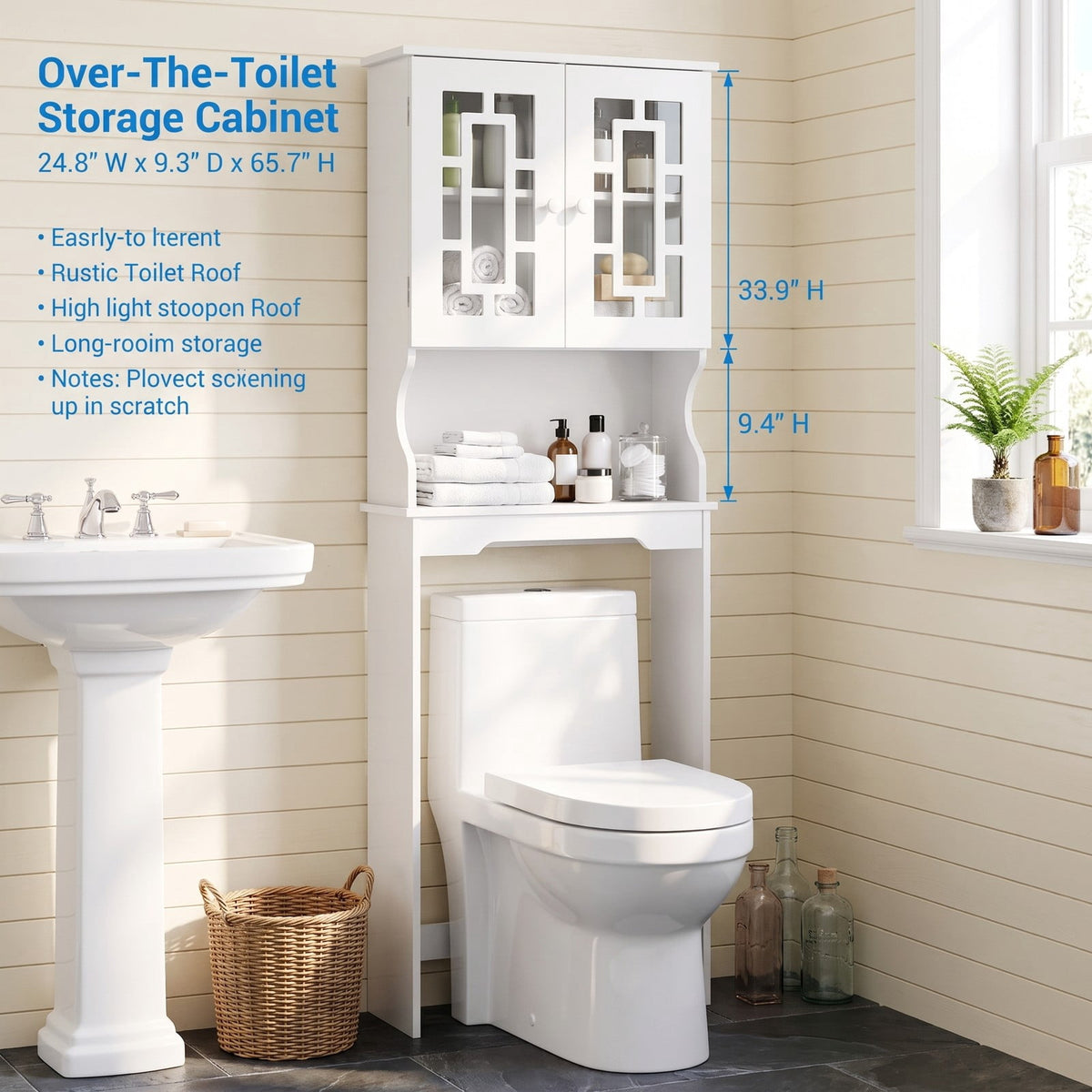 Airfind Bathroom Spacesaver Over the Toilet Door Storage Cabinet, 154 lbs Capacity, Engineered Wood Tempered Glass Frame, White