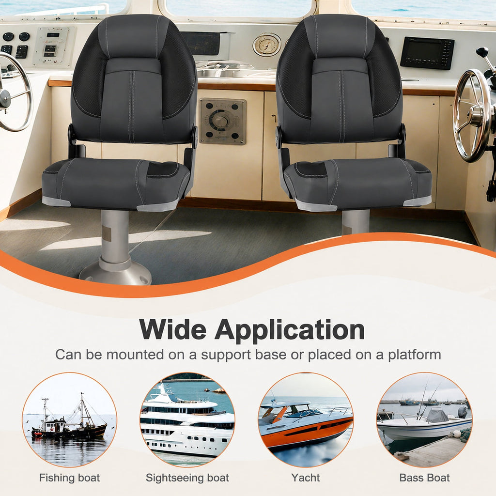 Airfind 3 Pack Folding Boat Seats with High Back and Low Back Chairs and 28D Sponge Padding for Fishing Boats and Marine Cabin Seating, Black