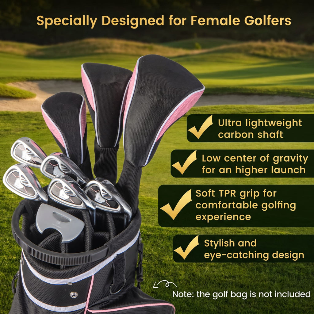 Airfind Womens 9 Piece Complete Golf Club Set with Driver Fairway Wood Hybrid Irons and Putter for Ladies Beginners, Pink