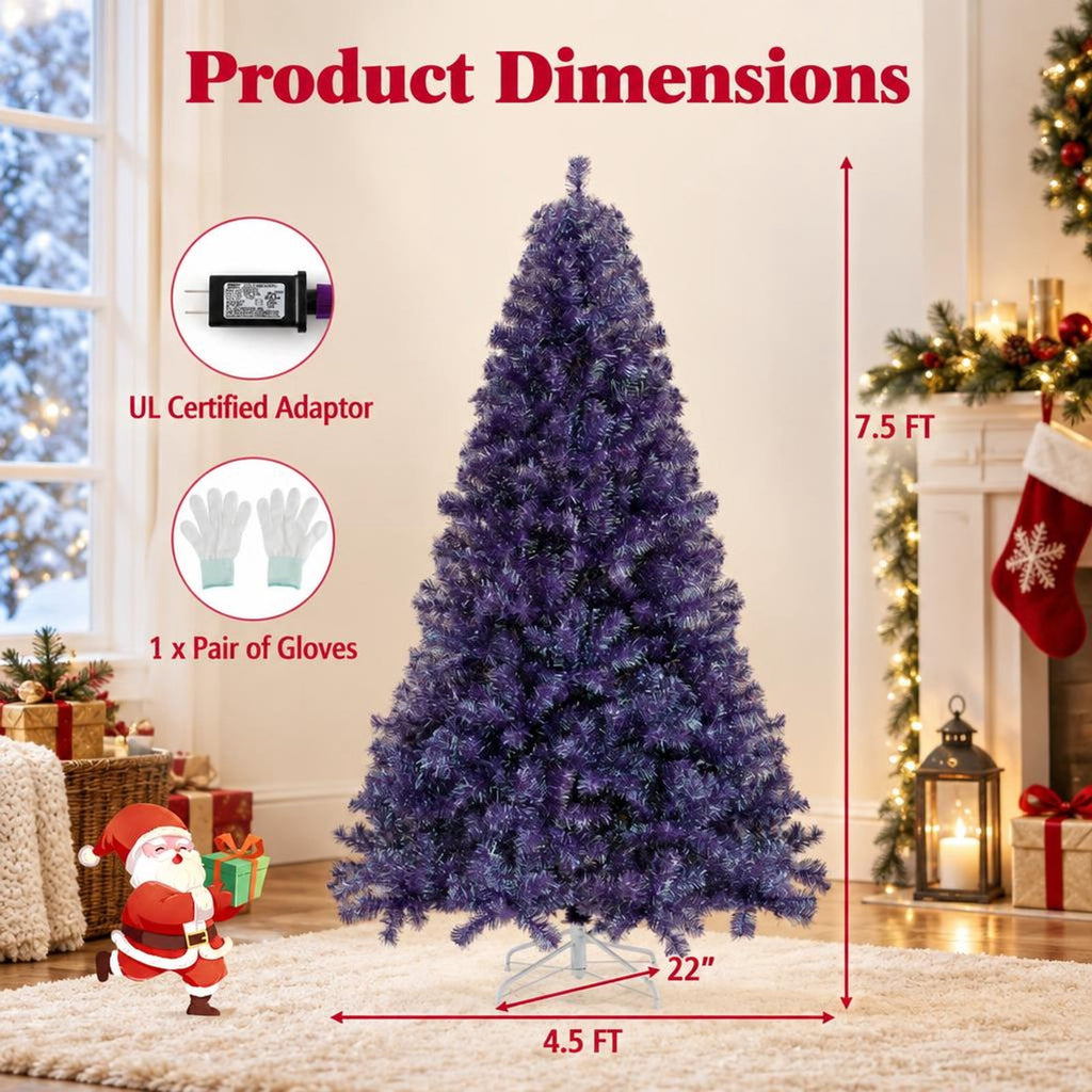 Airfind 7.5 FT Pre-Lit Purple Tinsel Christmas Tree with Warm White LED Lights, PVC and PET Artificial Fir Tree with Metal Stand, Purple