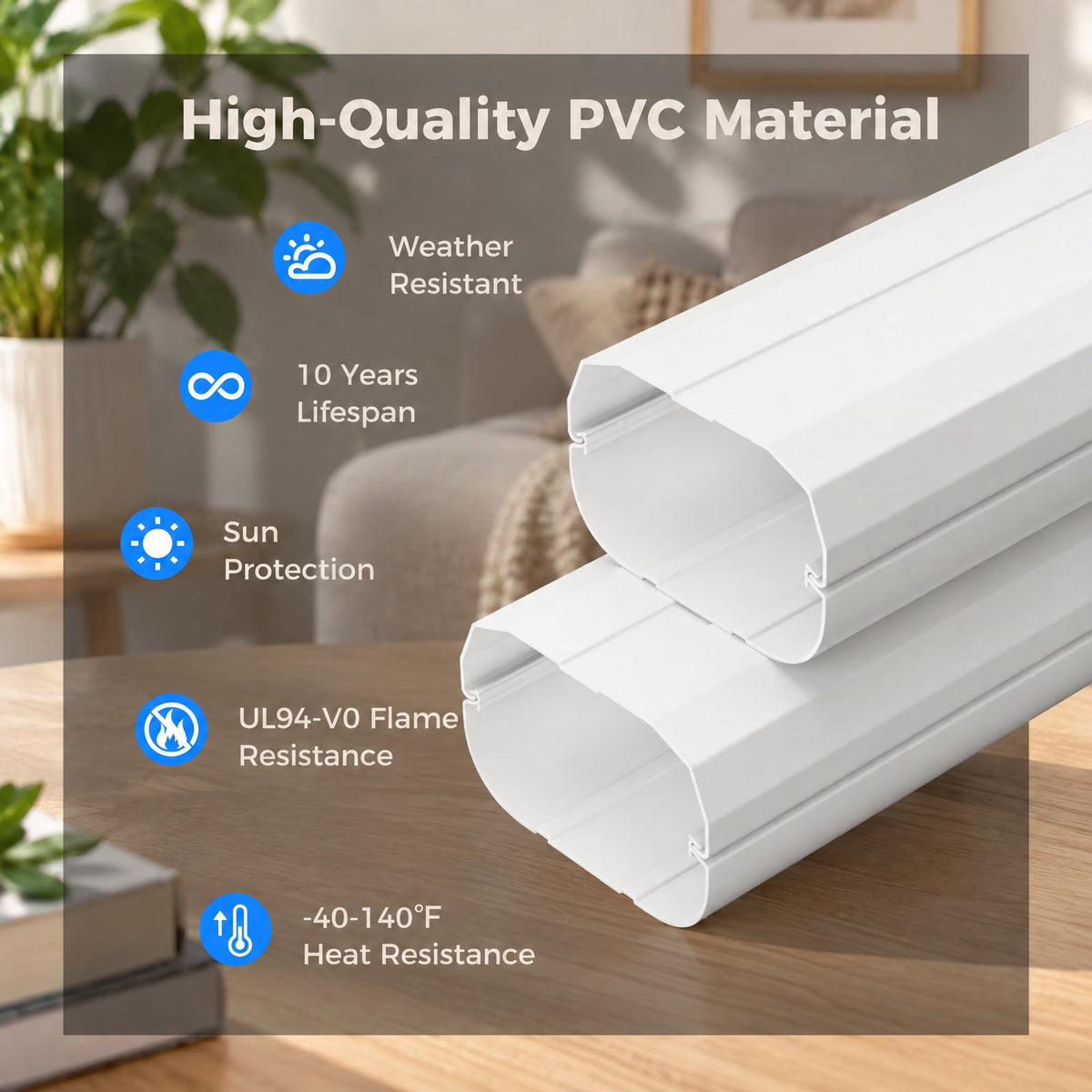 Airfind 4 Inches W Mini Decorative PVC Slim Line Cover Kit-16.5ft, PVC Straight Duct Frame, 39.5 x 2.7 x 4 Flexible Duct Footprint, White