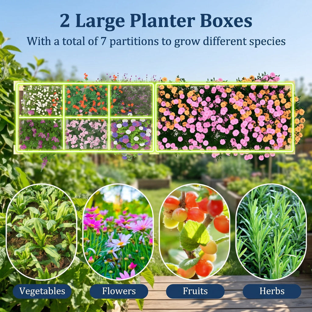 Airfind Wooden Raised Garden Bed with 2 Planter Boxes and Dividers, Fir Wood Frame, 90 x 25 x 10 (L x W x H) Interior Footprint, Natural