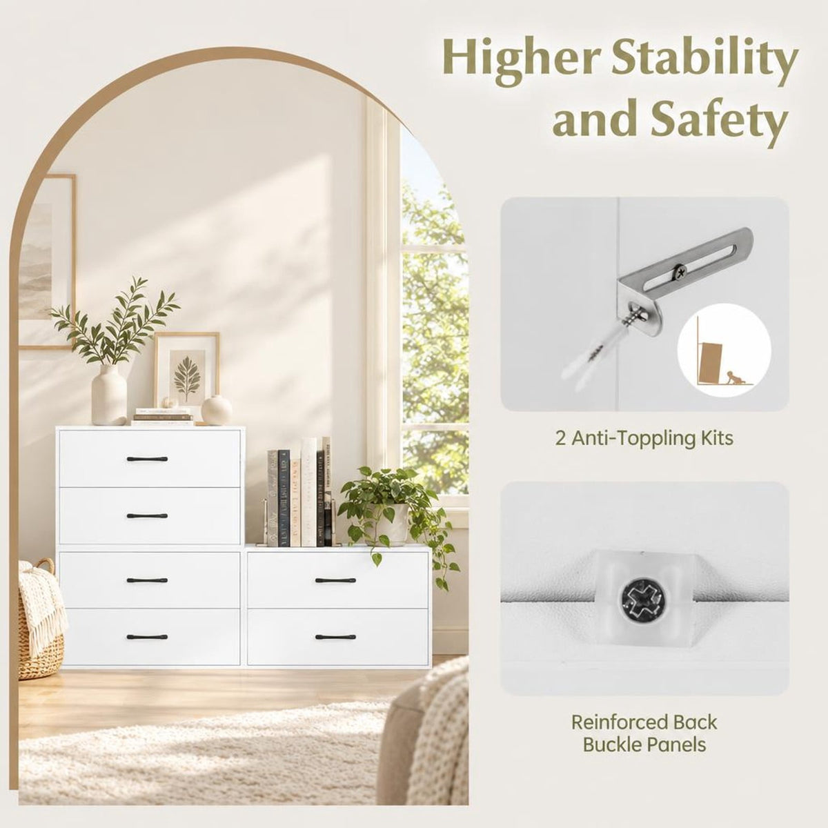 Airfind 2-Drawer Stackable Horizontal Storage Cabinet Dresser Chest with Handles, 66 lbs Capacity, Particleboard Frame, 24 Footprint, White