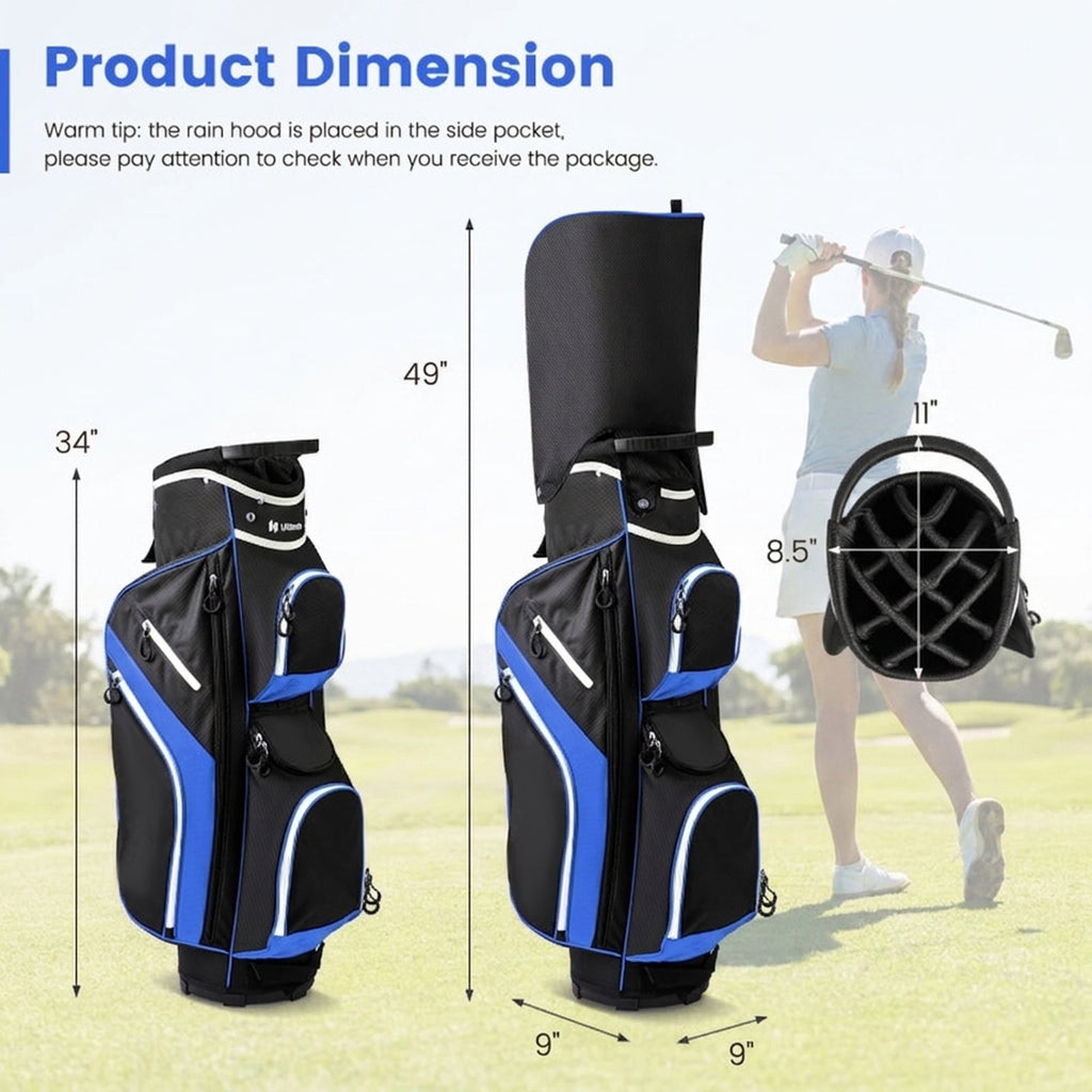 Airfind 14-Way Cart Bag with Rain Hood, Towel Ring and 9 Zippered Pockets, Blue
