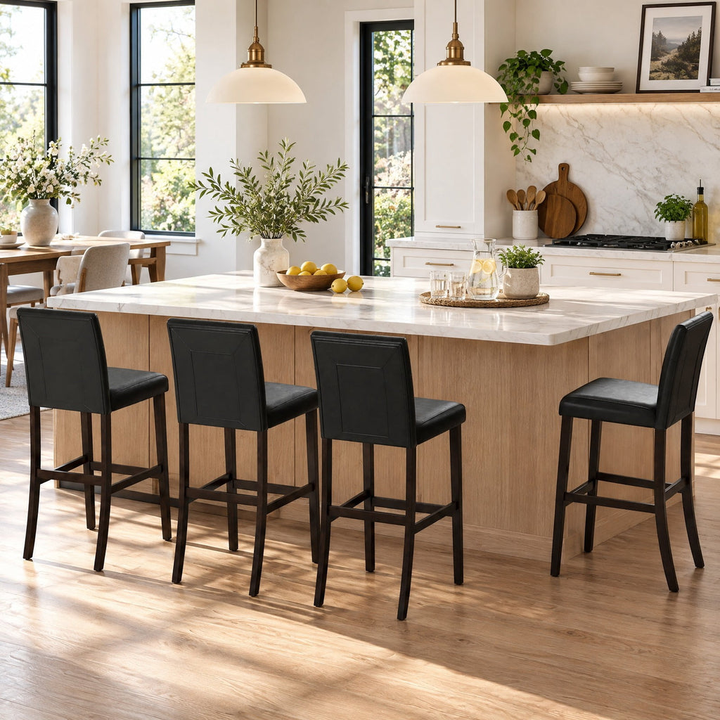 Airfind PVC Dining Leather Bar, Set of 4, Stools with Solid Wood Legs-29 inch, 353 lbs Capacity, PVC rubber wood Frame, Wood, Natural