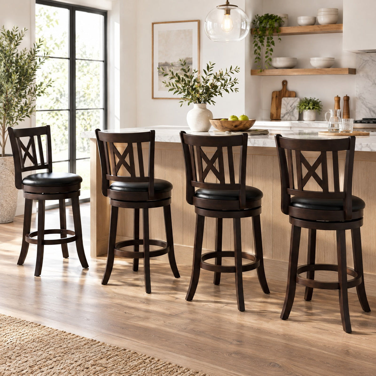 Airfind Set of 4 Bar Stools Swivel Bar Chairs with Hollowed Backrest and Footrest-26 inches, 275 lbs Capacity, 20 Inch x 18 Inch x 39.5 Inch Footprint