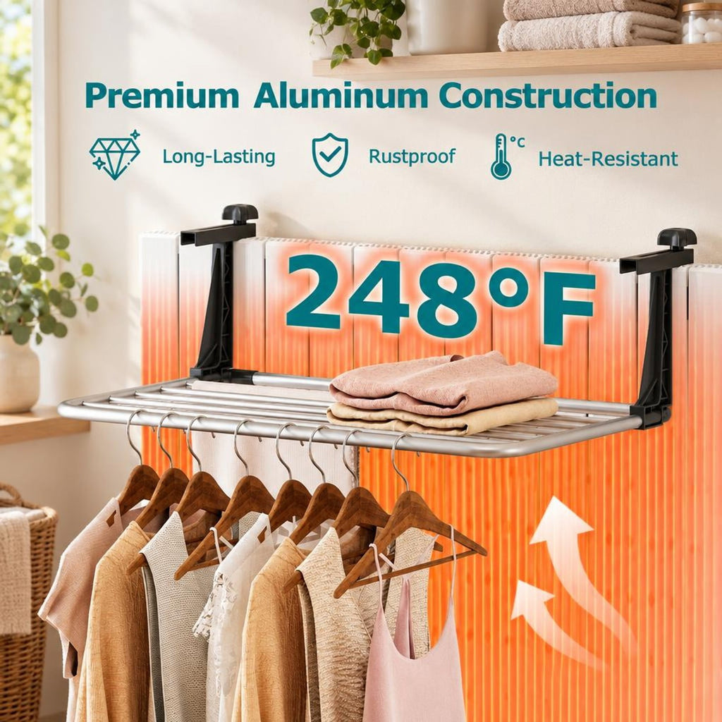 Airfind Portable Aluminum Clothes and Towel Drying Rack, Aluminum Plastic Frame, 25.5 × 17 × 9 Footprint, Silver + Black