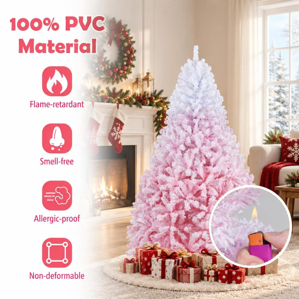 Airfind 5/6/7/8 FT Artificial Christmas Tree with Warm White LED Lights and 8 Modes for Holiday-7 Feet, White