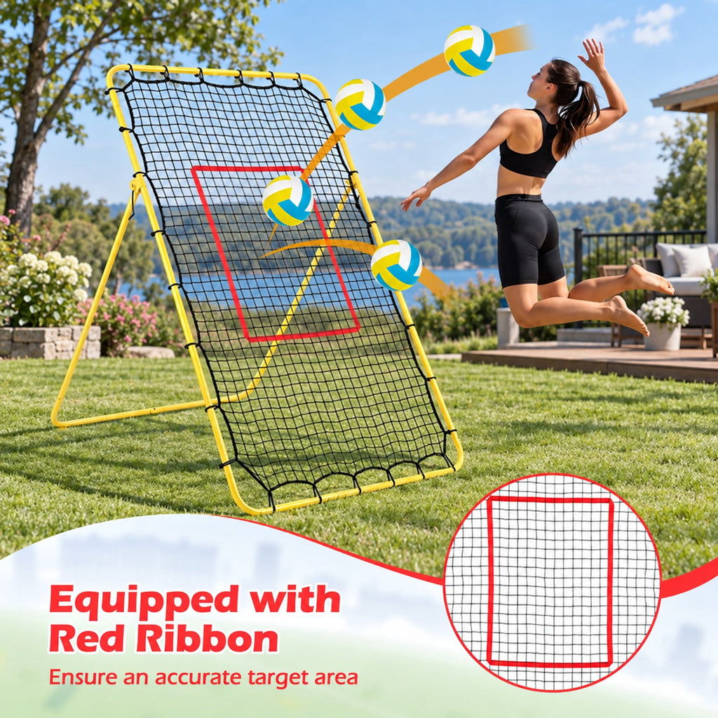 Airfind Volleyball Rebounder Net with 4 Adjustable Angles for Bumping and Spiking, Yellow + Red + BlackMaterial Metal PE PP Polyester FabricProduct