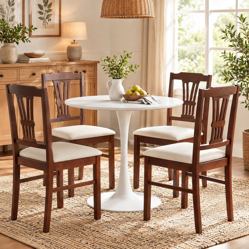Airfind Wooden Dining Chairs Set of 2 Upholstered Kitchen Chairs with Solid Rubber Wood Frame, 330 lbs Capacity, 18.5 x 17 x 35 Footprint, Beige