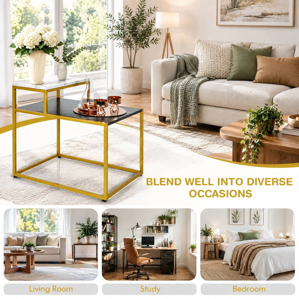 Airfind 2 Tier End Side Table with Metal and Storage Shelf for Living Room, 66 Lbs Capacity, Metal Mdf, 24 Inch X 18 Inch X 22 Inch, White