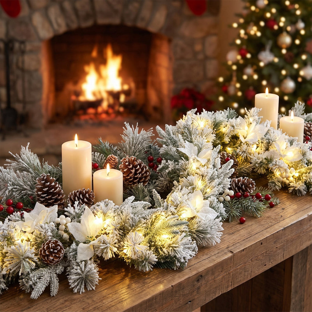 Airfind 9 Feet Pre-Lit Artificial Christmas Garland with 50 LED Lights, New PVC new PE Frame, 9 ft Footprint, White