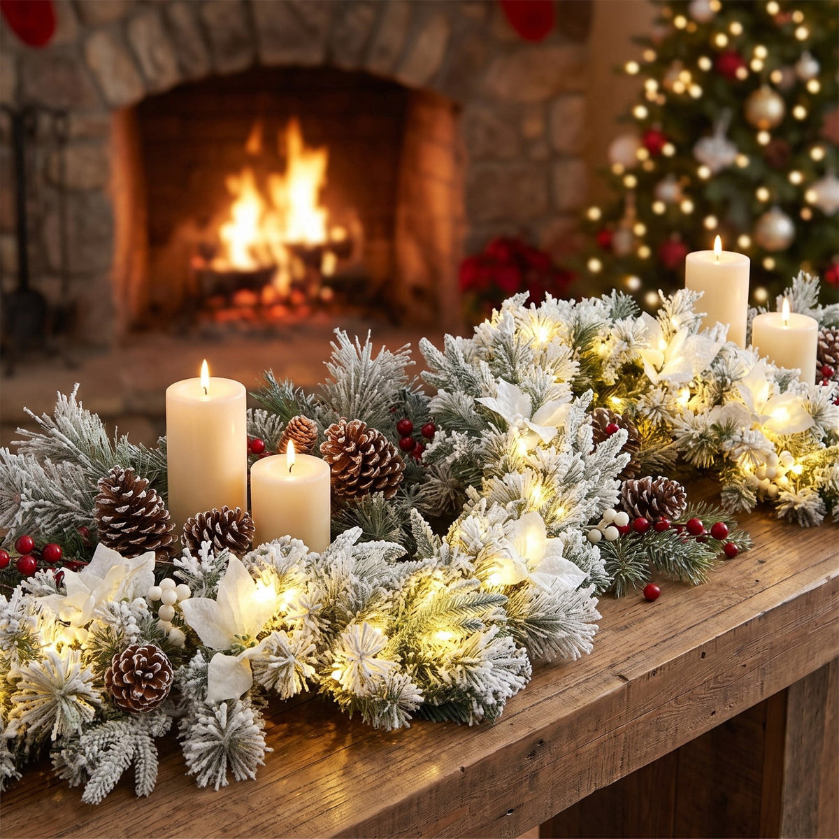 Airfind 9 Feet Pre-Lit Artificial Christmas Garland with 50 LED Lights, New PVC new PE Frame, 9 ft Footprint, White