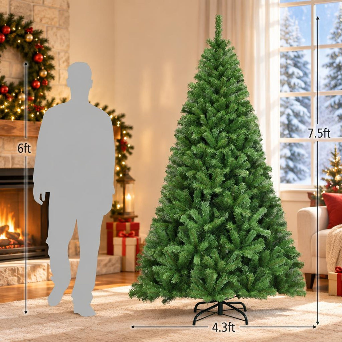 Airfind PVC Artificial Christmas Tree Premium Hinged-7.5 ft, PVC iron Frame, 3.8ft x 6ft Footprint, Green