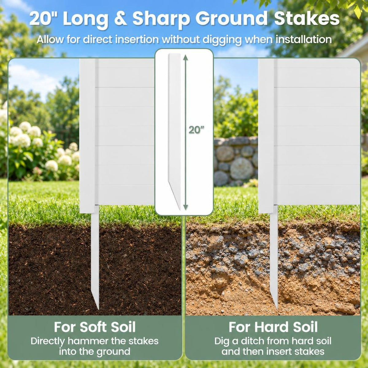 Airfind Outdoor PVC Air Conditioner Fence with 20 Inch Long Stakes, PVC Frame, 48 x 48 x 55 Footprint, White