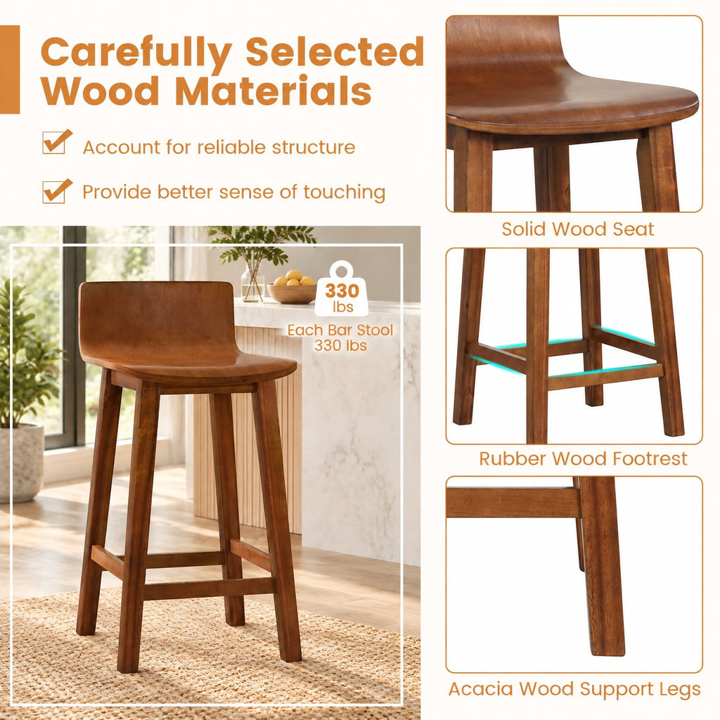 Airfind Wood Bar Stools Set of 2 with Solid Back and Seat, Brown, Ergonomically designed backrest fits your body curve, Brown/Black/White/Walnut