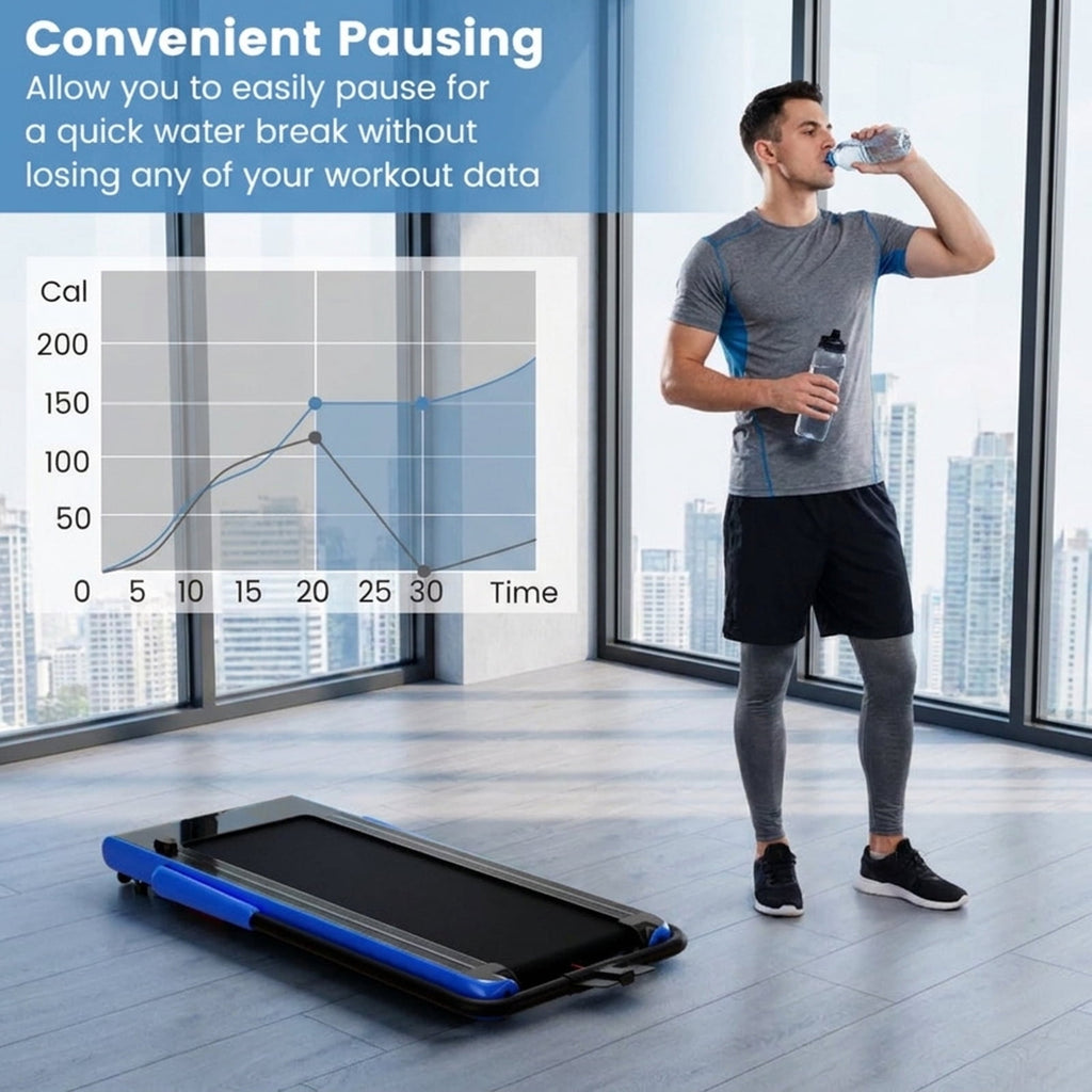 Airfind Under Desk Walking Pad Treadmill for home with ultra slim design and quiet 3HP motor plus remote control and LED screen for walking and running, Navy