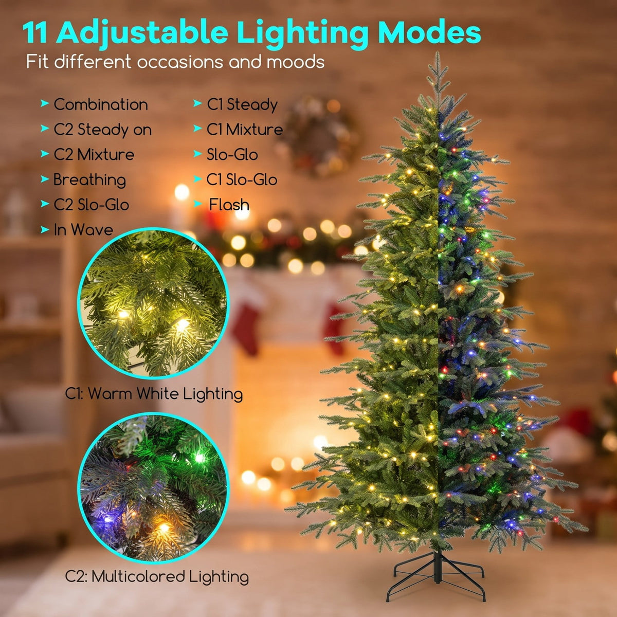 Airfind 7.5 Feet Pre, PVC PE Metal Tree Height 6 ft Tree Width 3.6 ft Frame, White, Diameter of the Metal Base 20 Inch