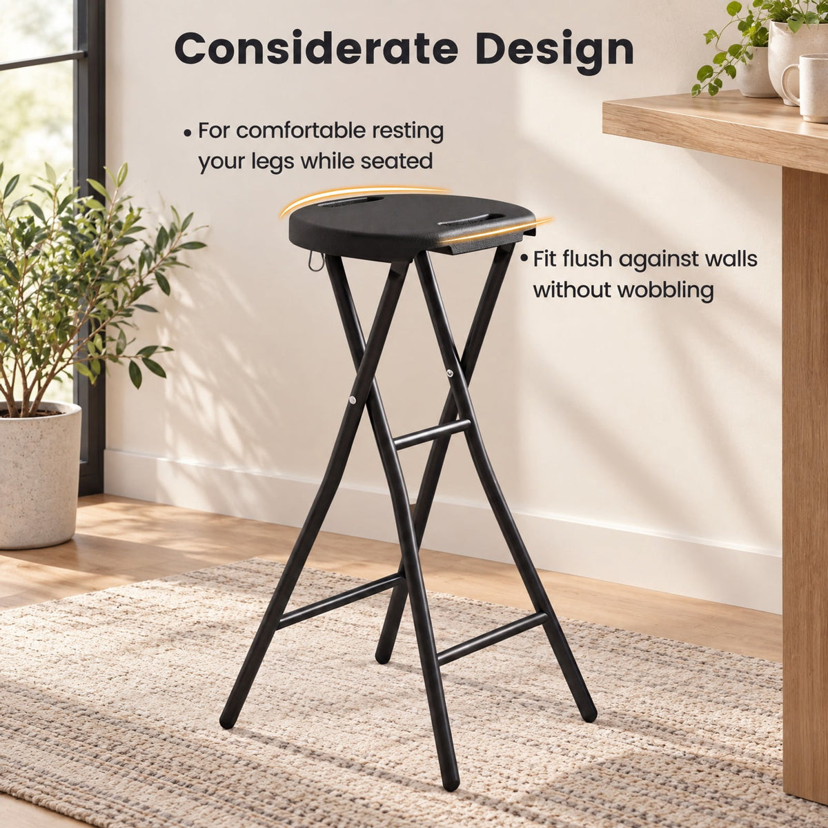 Airfind Set of 2 Folding Bar Stool 27.5in with HDPE Seat and Carry Handle for Kitchen Bar, 330 lbs Capacity, Metal HDPE Frame, Black
