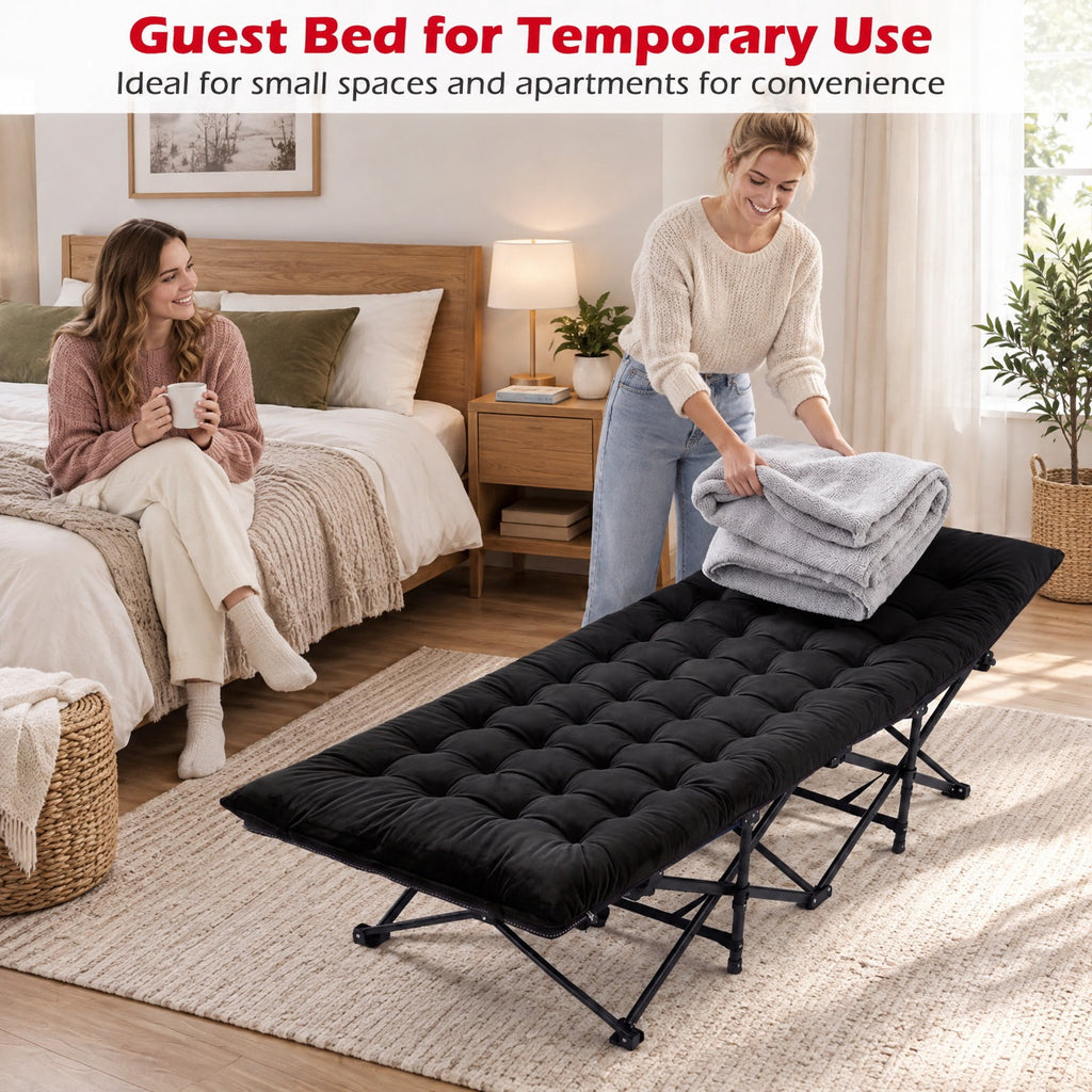 Airfind Camping Cot for Adults with Soft Padded Mat and Carrying Bag, 330 lbs Capacity, 600D Oxford Fabric Metal Crystal Velvet PP Cotton Frame