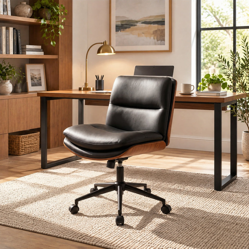 Airfind Armless Office Chair with Curved Backrest and Padded Seat, 245 lbs Capacity, Faux Leather Sponge Metal Plywood Frame, Black