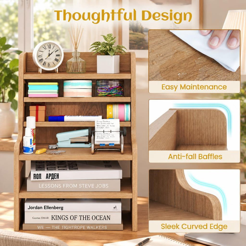 Airfind Desktop Organizer 6-Tier Mini Storage Rack with 2 Removable Shelves, 55 lbs Capacity, Engineered Wood Frame, 12 x 6.5 x 16.5 Footprint
