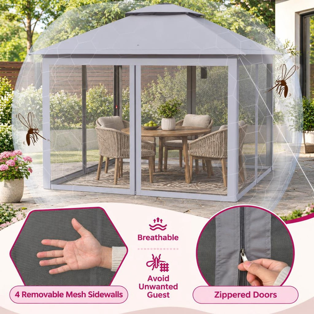 Airfind 11 x 11 Feet 2-Tier Pop-Up Gazebo Tent Portable Canopy Shelter Carry Bag Mesh, Polyester fabric steel pipe Frame, Gray